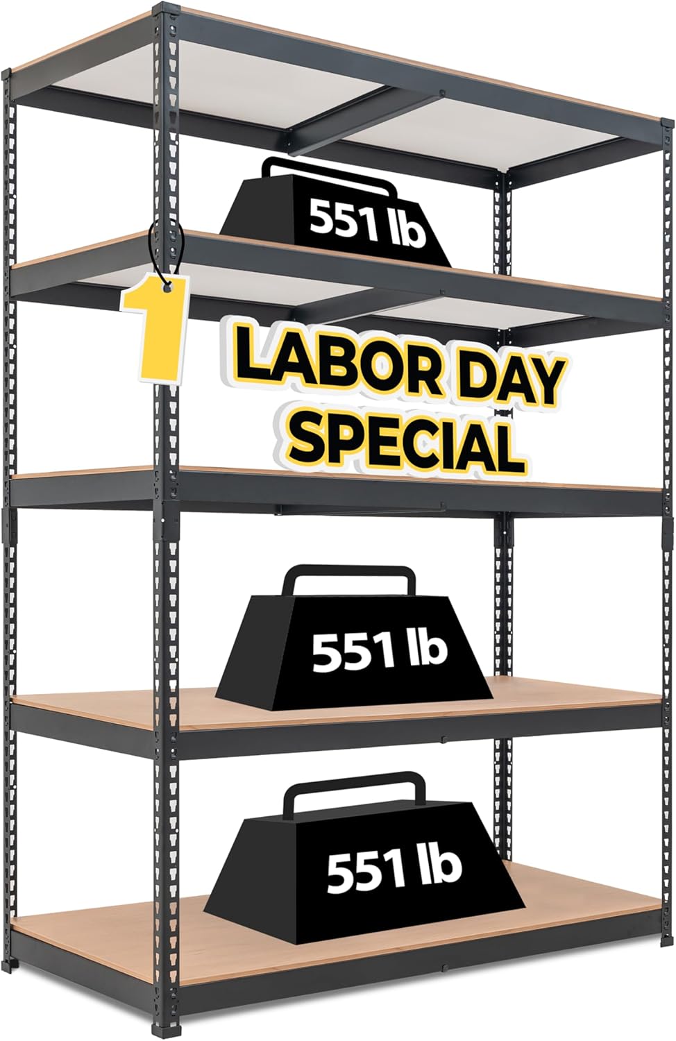 HOMEDANT 5 Tier Laminated Boltless Heavy Duty Garage Storage Adjustable Wide Size Metal Shelving Unit Utility Rack Shelves Organization Multipurpose Shelf Shed Warehouse 47.7"W x 18.2"D x 71.3"H 1Pack