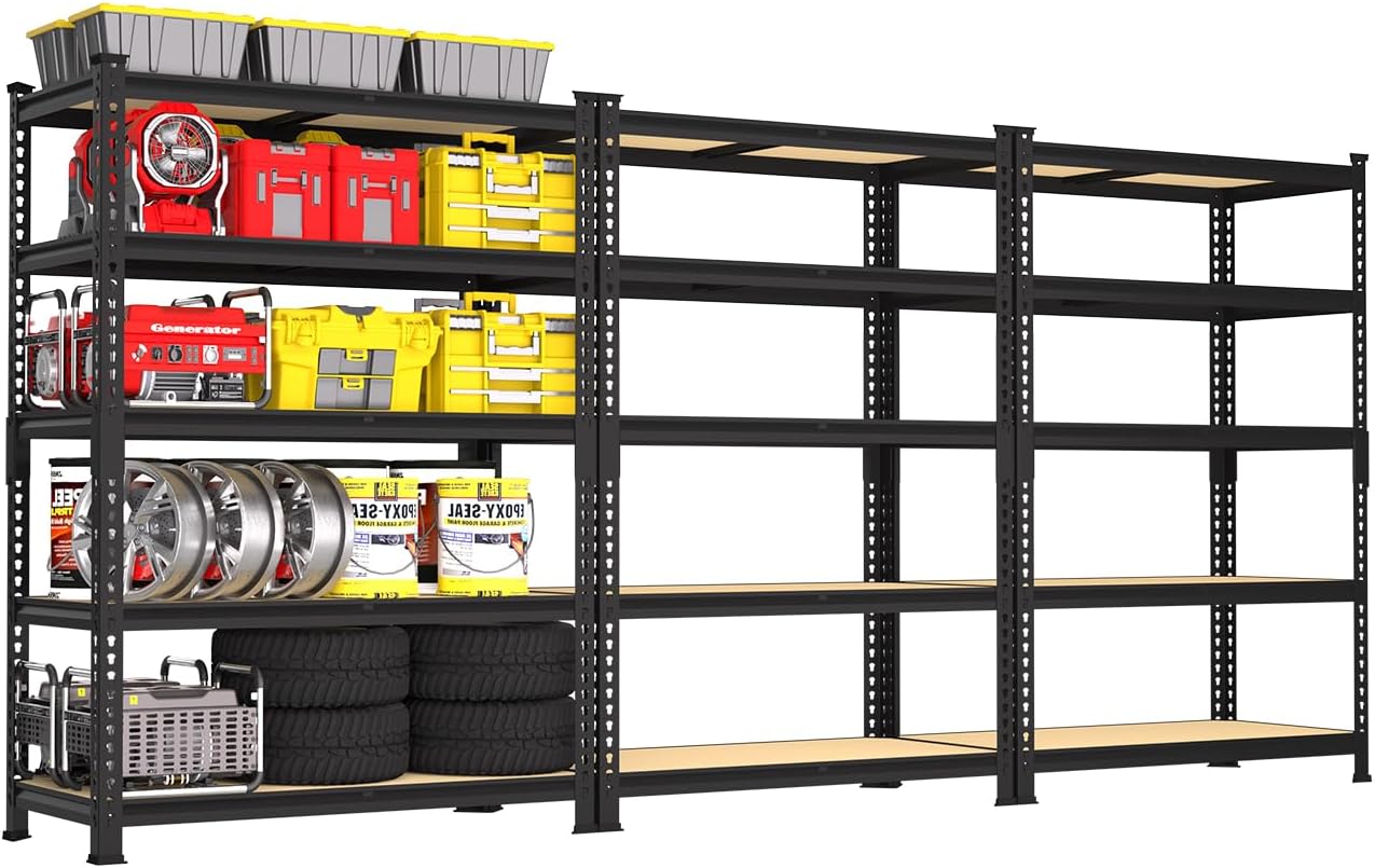 PrimeZone 48" x 24" x 72" Heavy Duty Storage Shelves - 5 Tier Adjustable Garage Storage Shelving, Metal Storage Utility Rack Shelf Unit for Warehouse Pantry Closet Kitchen, Black