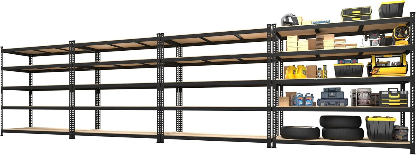 PrimeZone 48" x 24" x 72" Heavy Duty Storage Shelves - 5 Tier Adjustable Garage Storage Shelving, Metal Storage Utility Rack Shelf Unit for Warehouse Pantry Closet Kitchen, Black