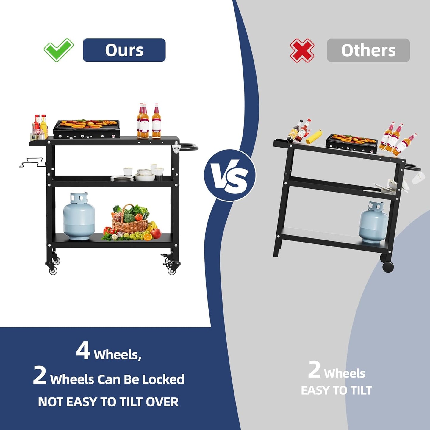 Outdoor Grill Cart, Grill Tables for Outside, Grill Carts Outdoor with Wheels, BBQ Cart Outdoor Prep Table, Pizza Oven Table for Outside, Griddle, Patio