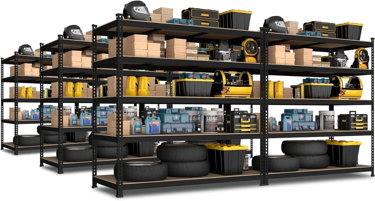 PrimeZone 48" x 24" x 72" Heavy Duty Storage Shelves - 5 Tier Adjustable Garage Storage Shelving, Metal Storage Utility Rack Shelf Unit for Warehouse Pantry Closet Kitchen, Black