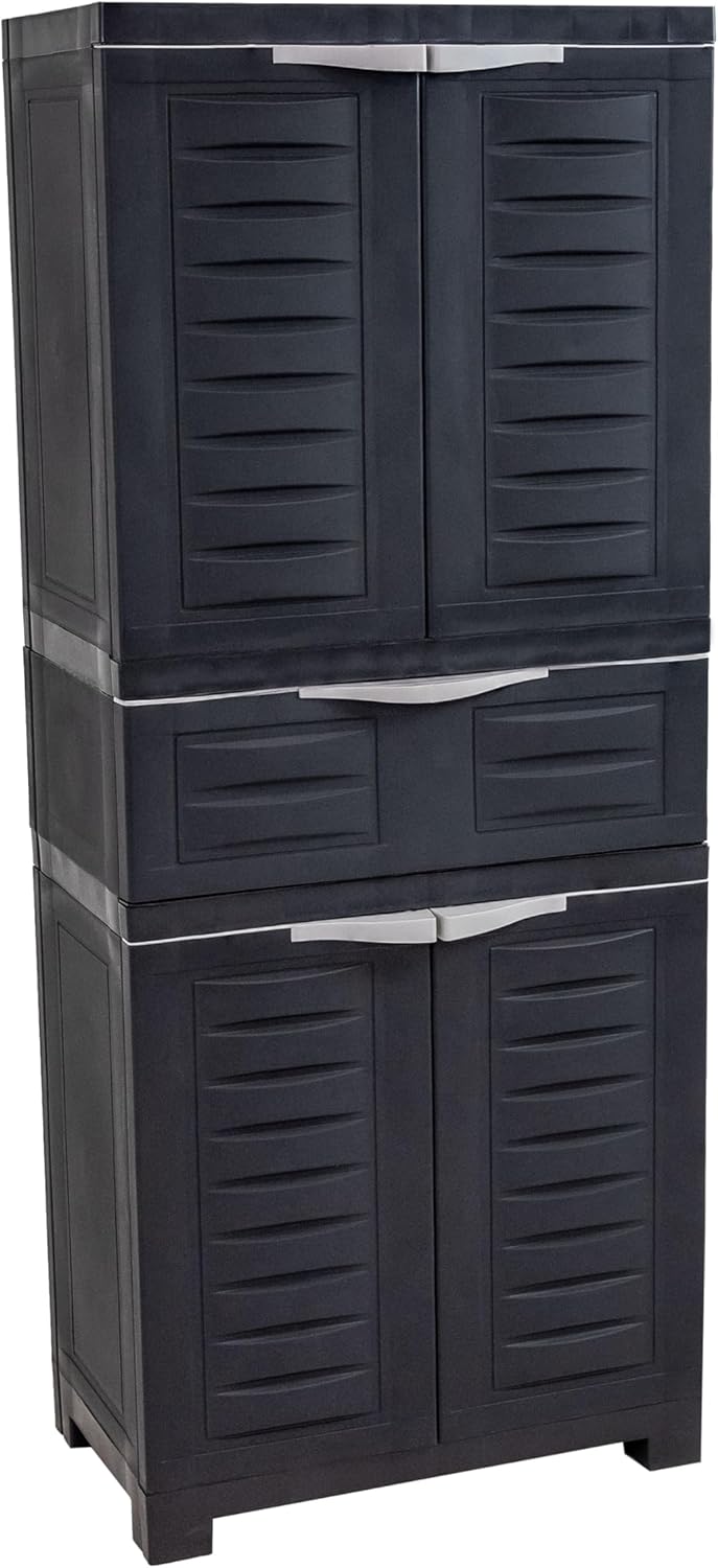 Sunnydaze Plastic Garage Storage Cabinet with 2 Adjustable Shelves - 57" H - Garage, Office, Home, Laundry Room - Gray with Charcoal Trim