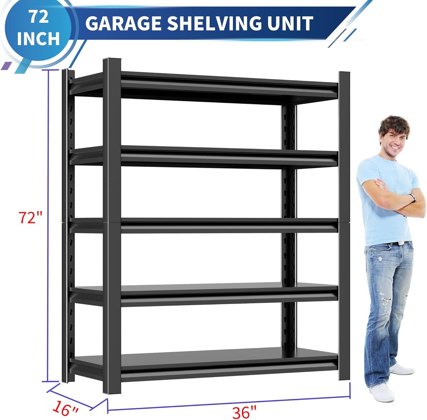 2 Set Garage Shelving Unit 72"H3000bls Heavy Duty Storage Shelves Easy Assembly 5 Tier Adjustable Metal Steel Utility Shelf Rack Storage Organize for Tools Garage,Basement,Warehouse 16"*36"*72"