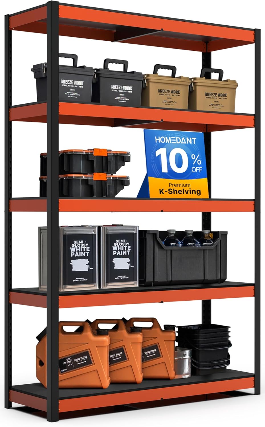 HOMEDANT 5 Tier Laminated Boltless Heavy Duty Garage Storage Adjustable Wide Size Metal Shelving Unit Utility Rack Shelves Organization Multipurpose Shelf Shed Warehouse 47.7"W x 18.2"D x 71.3"H 1Pack