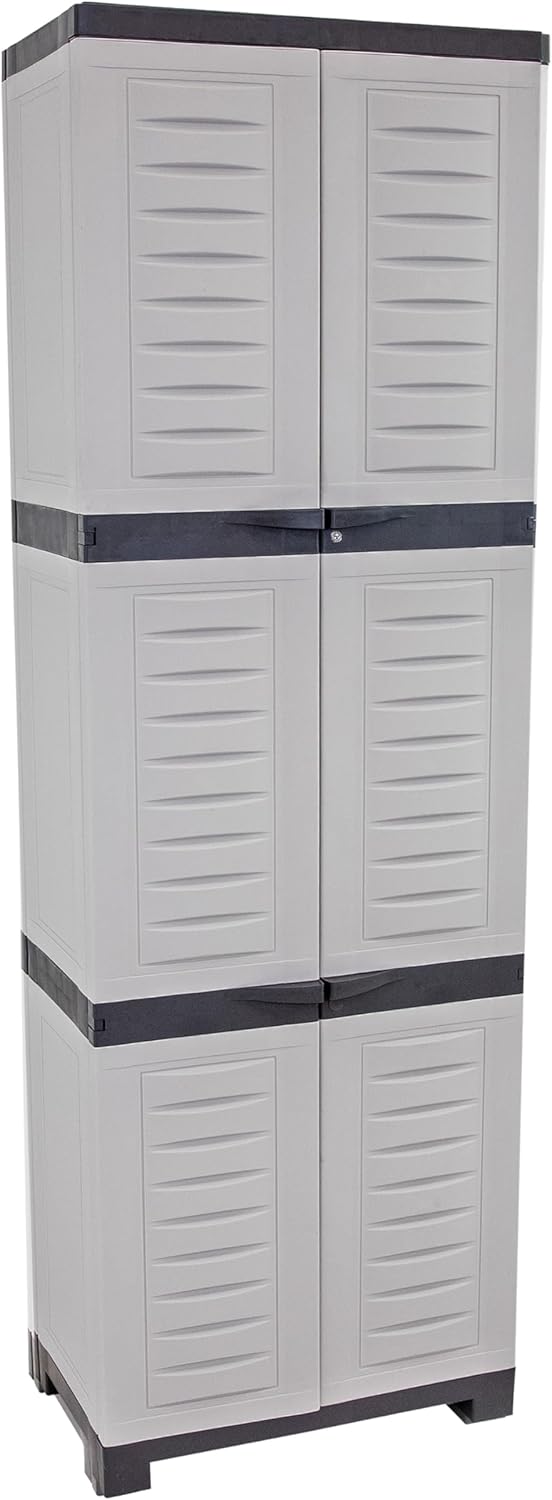 Sunnydaze Lockable Storage Cabinet – Indoor or Garage Storage Cabinet with 4 Adjustable Shelves - 72" H – Garage, Office, Home, Laundry Room - Charcoal with Gray Trim