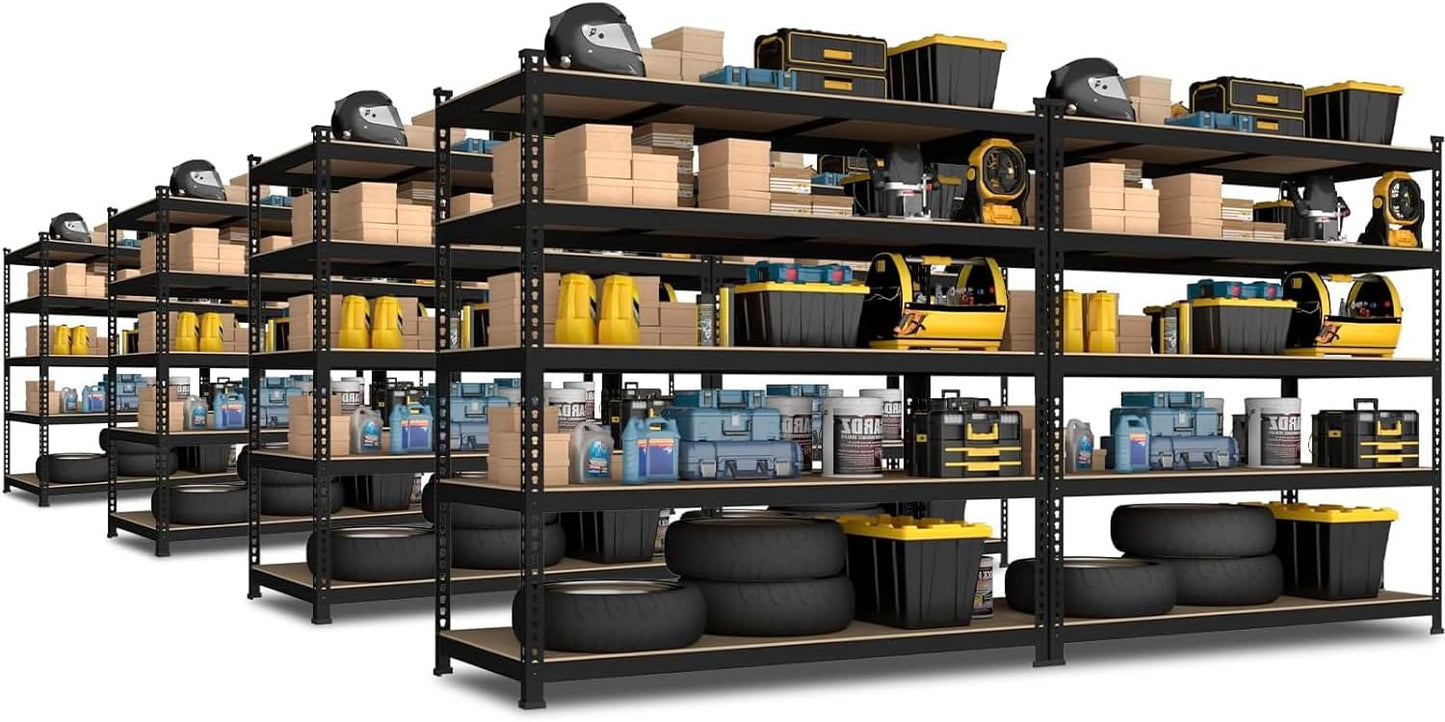 PrimeZone 48" x 24" x 72" Heavy Duty Storage Shelves - 5 Tier Adjustable Garage Storage Shelving, Metal Storage Utility Rack Shelf Unit for Warehouse Pantry Closet Kitchen, Black