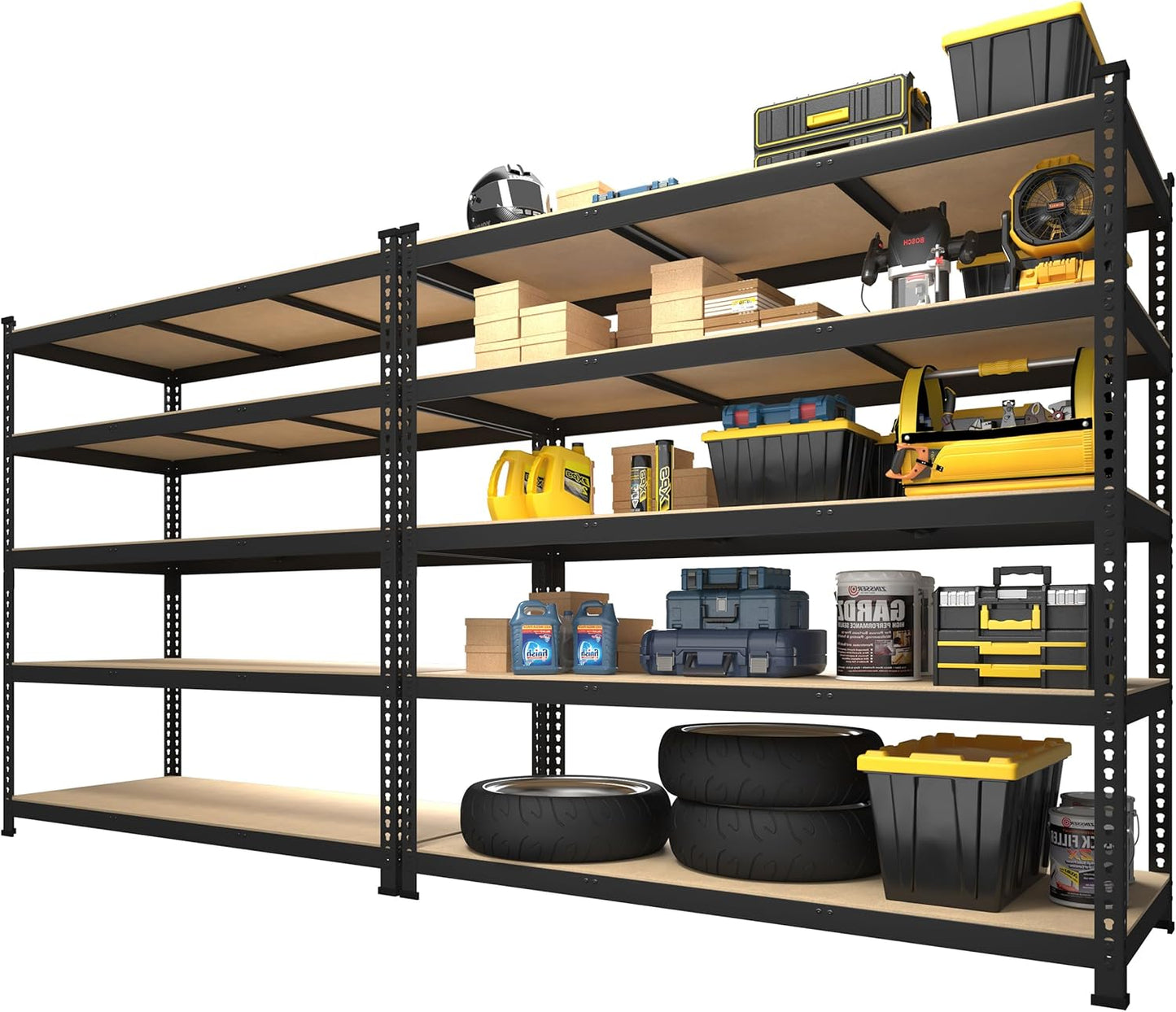 PrimeZone 48" x 24" x 72" Heavy Duty Storage Shelves - 5 Tier Adjustable Garage Storage Shelving, Metal Storage Utility Rack Shelf Unit for Warehouse Pantry Closet Kitchen, Black