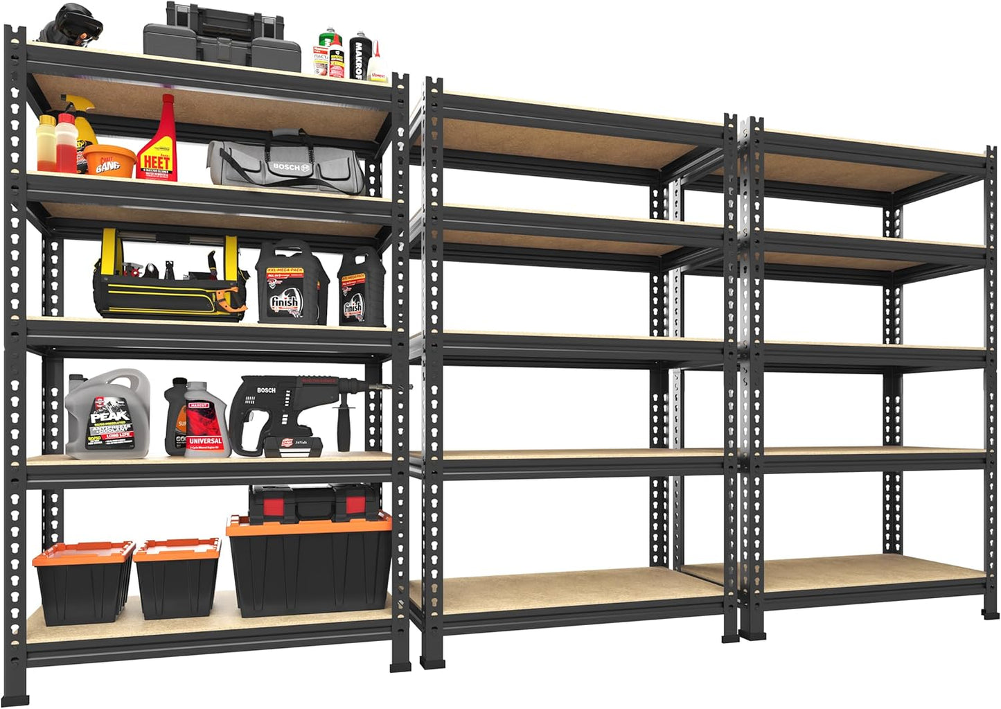 PrimeZone 48" x 24" x 72" Heavy Duty Storage Shelves - 5 Tier Adjustable Garage Storage Shelving, Metal Storage Utility Rack Shelf Unit for Warehouse Pantry Closet Kitchen, Black