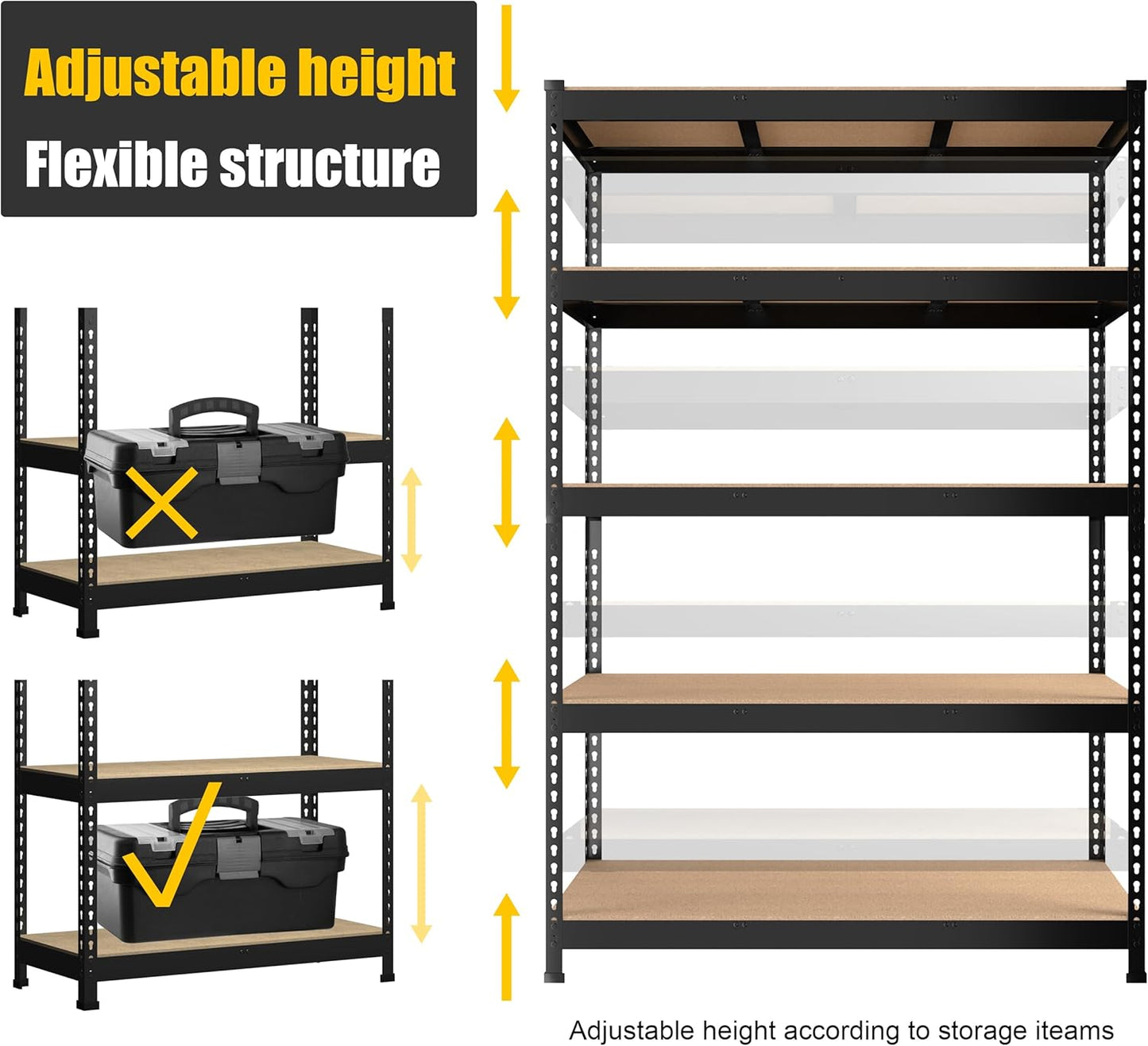 PrimeZone 48" x 24" x 72" Heavy Duty Storage Shelves - 5 Tier Adjustable Garage Storage Shelving, Metal Storage Utility Rack Shelf Unit for Warehouse Pantry Closet Kitchen, Black
