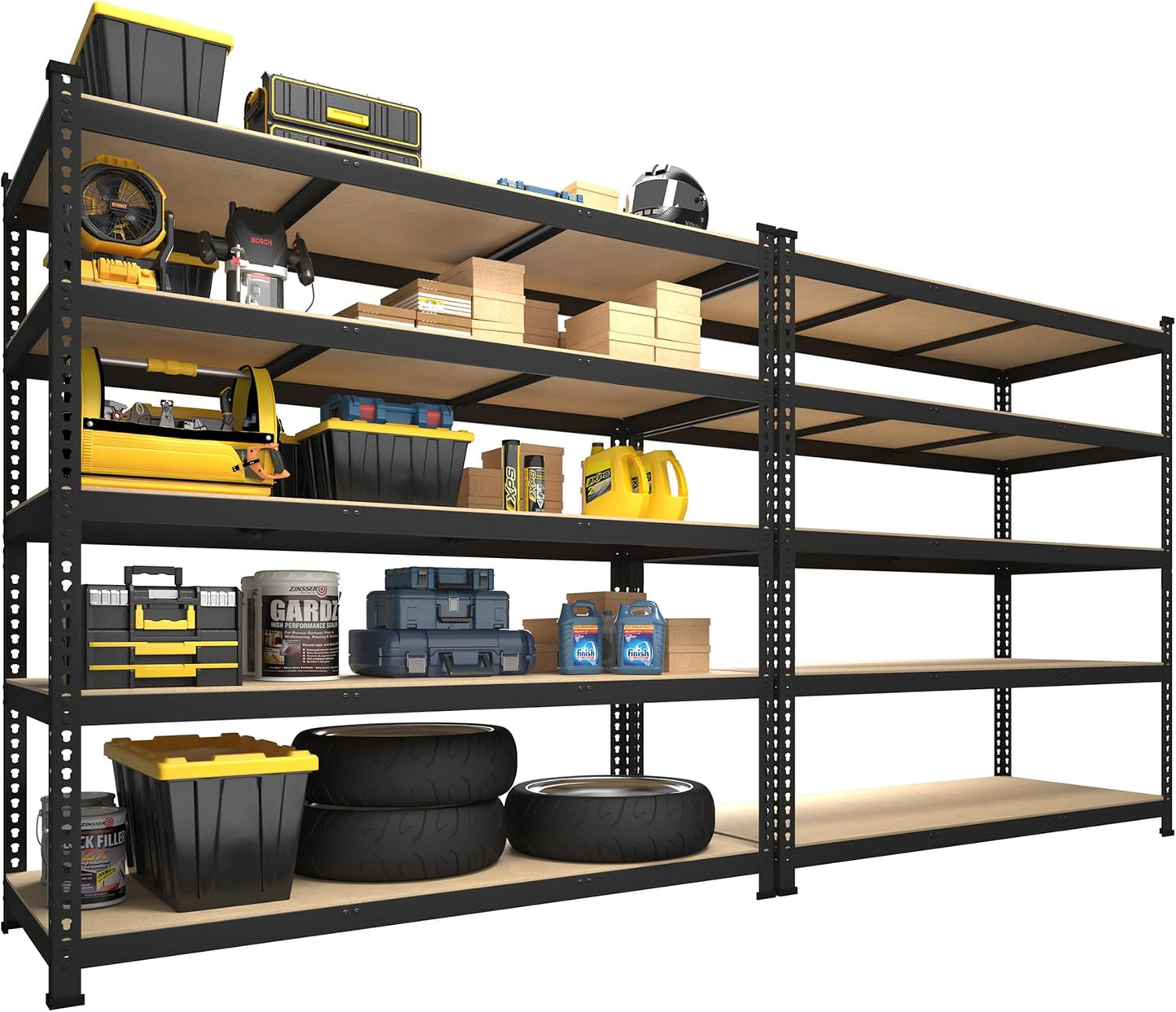 PrimeZone 48" x 24" x 72" Heavy Duty Storage Shelves - 5 Tier Adjustable Garage Storage Shelving, Metal Storage Utility Rack Shelf Unit for Warehouse Pantry Closet Kitchen, Black