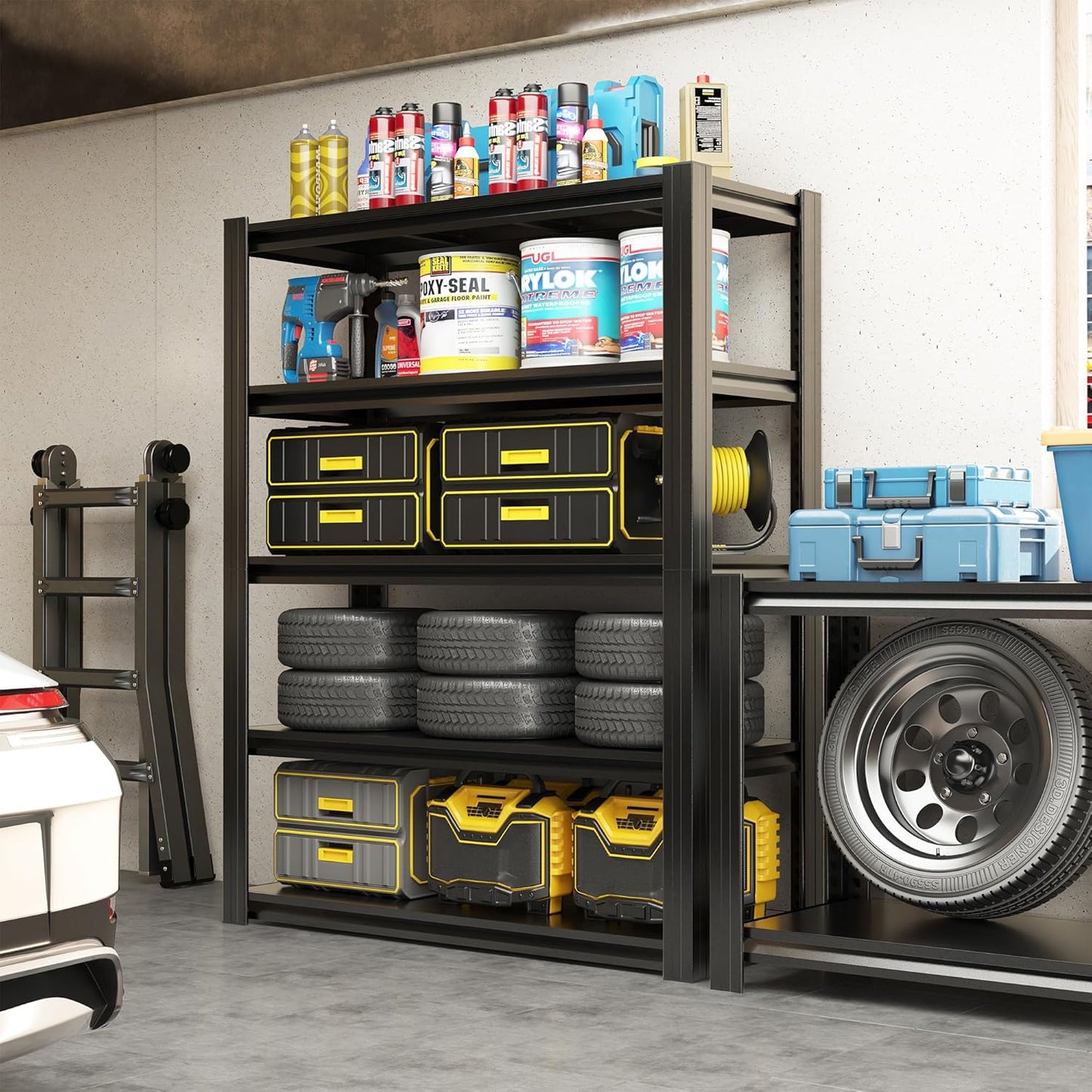 72" H Garage Shelving 2500 LBS Heavy Duty Storage Shelves, Adjustable 5 Tier Metal Shelving Unit, Metal Racks for Storage, Utility Shelves for Workshop, Basement, Home Office 72" H*35.4"W*15.7"D