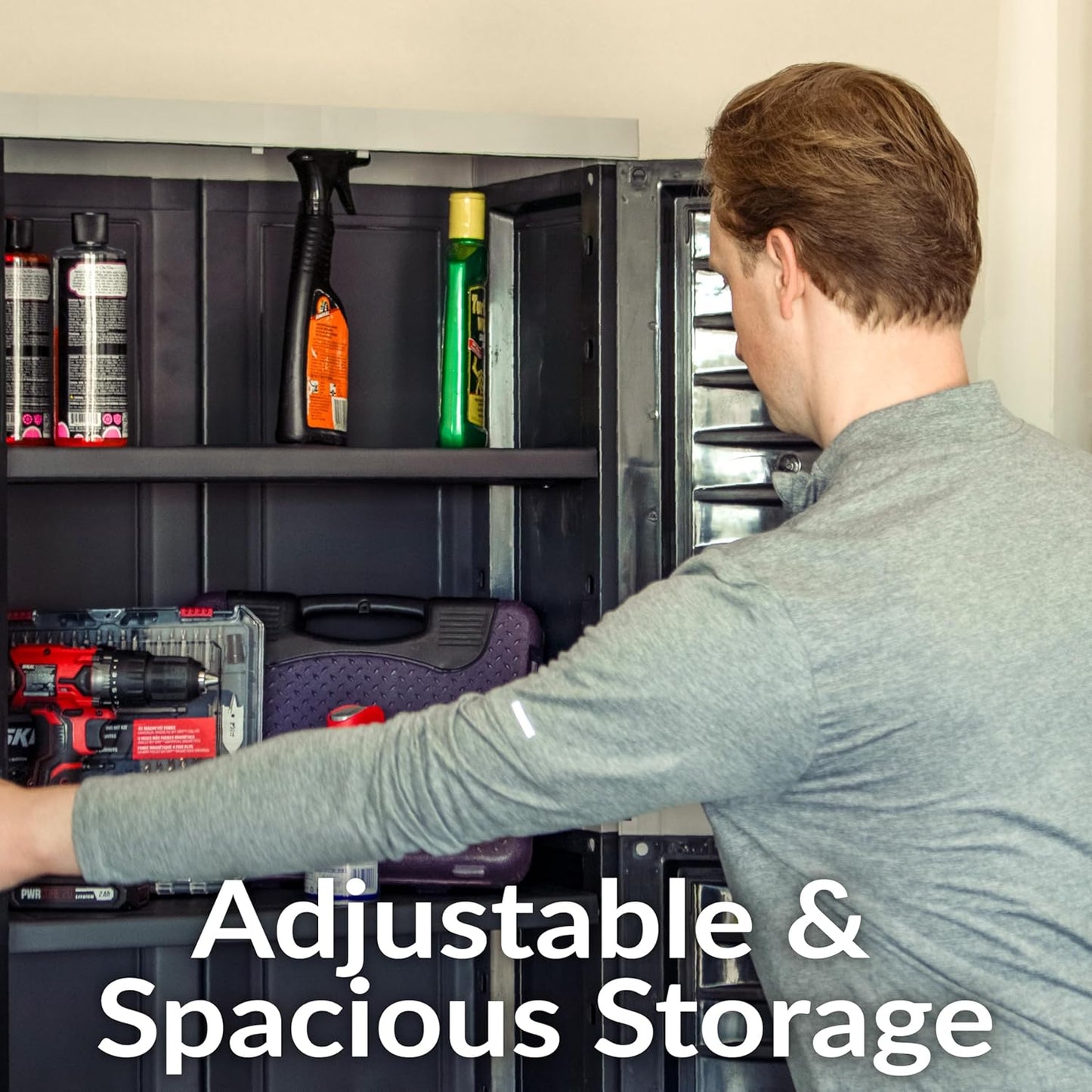 Sunnydaze Lockable Storage Cabinet – Indoor or Garage Storage Cabinet with 4 Adjustable Shelves - 72" H – Garage, Office, Home, Laundry Room - Charcoal with Gray Trim
