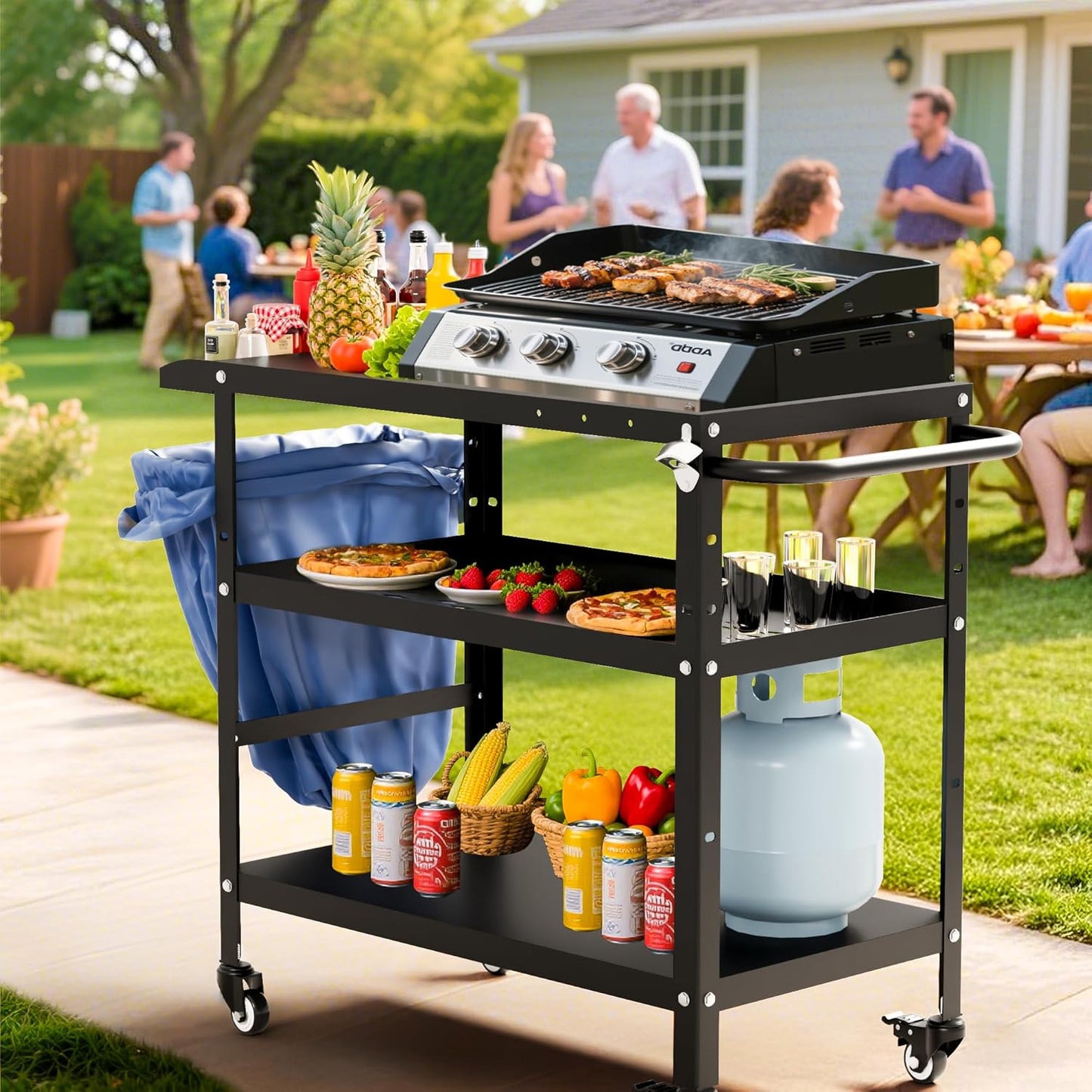 Outdoor Grill Cart, Grill Tables for Outside, Grill Carts Outdoor with Wheels, BBQ Cart Outdoor Prep Table, Pizza Oven Table for Outside, Griddle, Patio