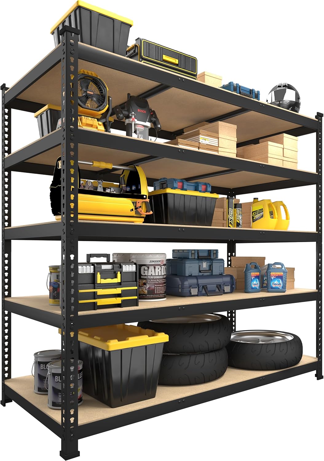 PrimeZone 48" x 24" x 72" Heavy Duty Storage Shelves - 5 Tier Adjustable Garage Storage Shelving, Metal Storage Utility Rack Shelf Unit for Warehouse Pantry Closet Kitchen, Black