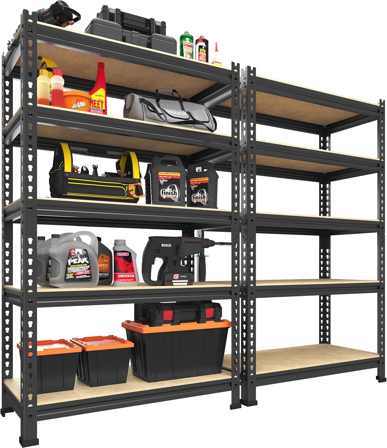PrimeZone 48" x 24" x 72" Heavy Duty Storage Shelves - 5 Tier Adjustable Garage Storage Shelving, Metal Storage Utility Rack Shelf Unit for Warehouse Pantry Closet Kitchen, Black