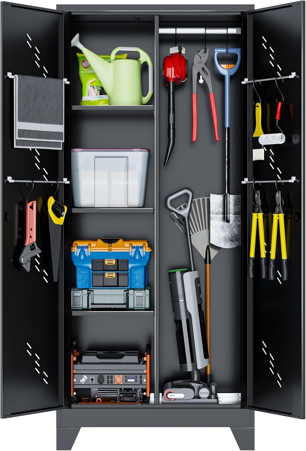 75" Heavy-Duty Metal Storage Cabinet with Lock - Wide & Deep Steel Tool Locker for Garage, Basement, Home Office - Outdoor/Indoor Pantry Organizer Cabinet
