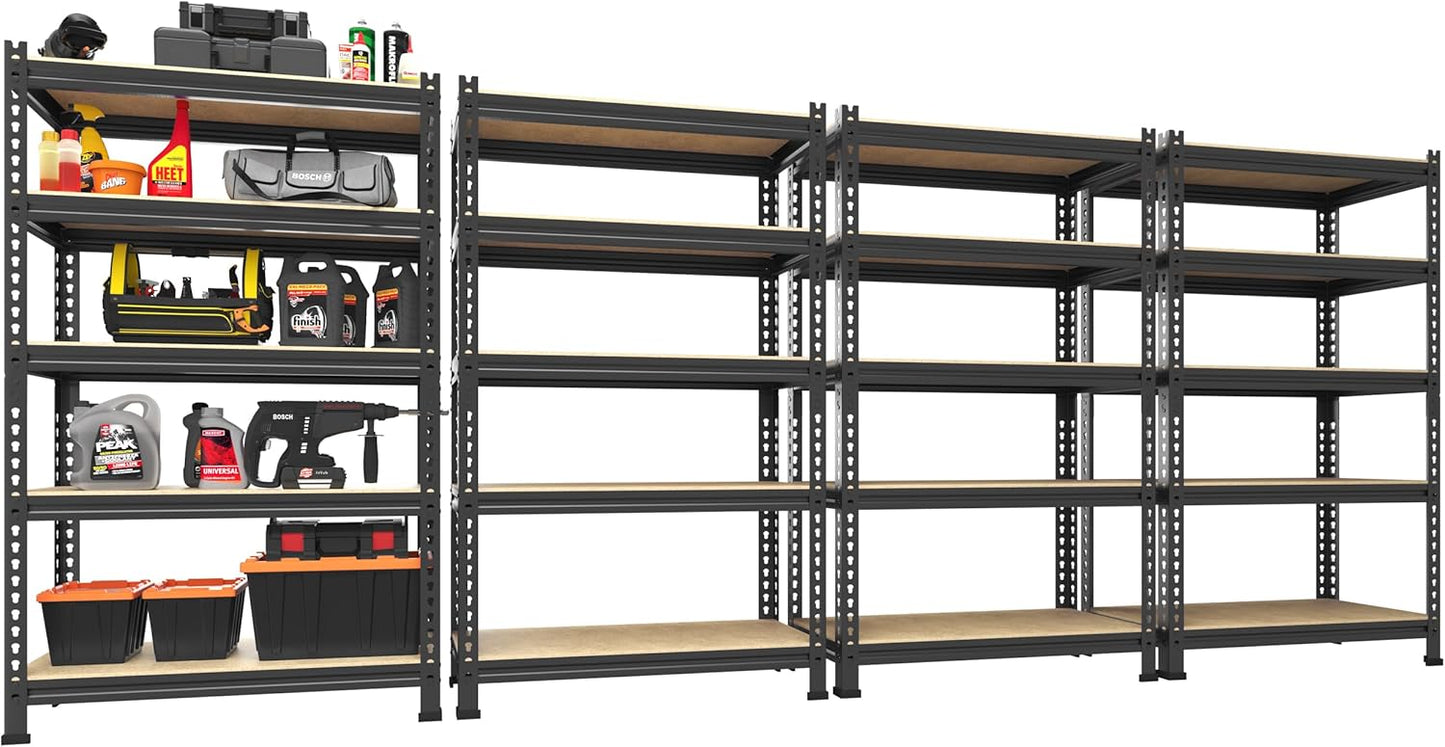 PrimeZone 48" x 24" x 72" Heavy Duty Storage Shelves - 5 Tier Adjustable Garage Storage Shelving, Metal Storage Utility Rack Shelf Unit for Warehouse Pantry Closet Kitchen, Black