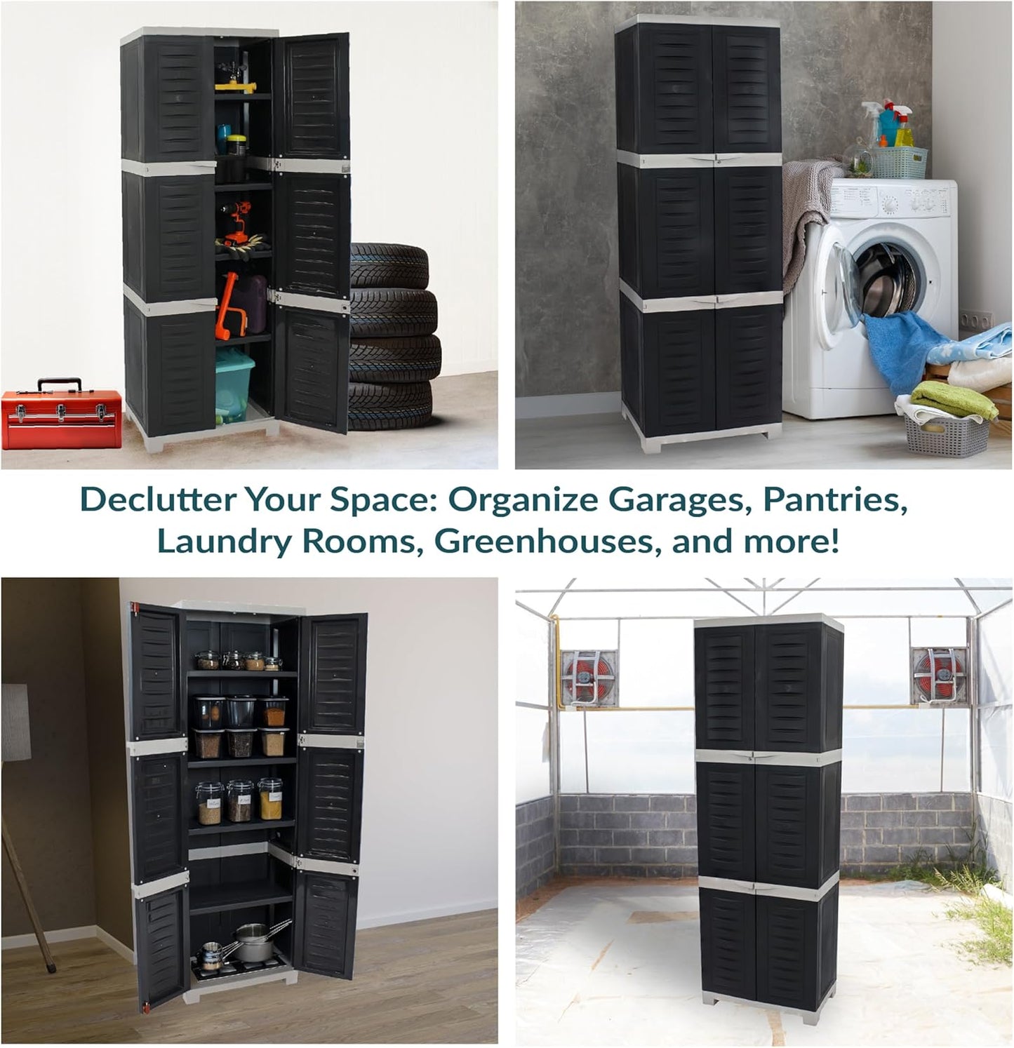 Sunnydaze Lockable Storage Cabinet – Indoor or Garage Storage Cabinet with 4 Adjustable Shelves - 72" H – Garage, Office, Home, Laundry Room - Charcoal with Gray Trim
