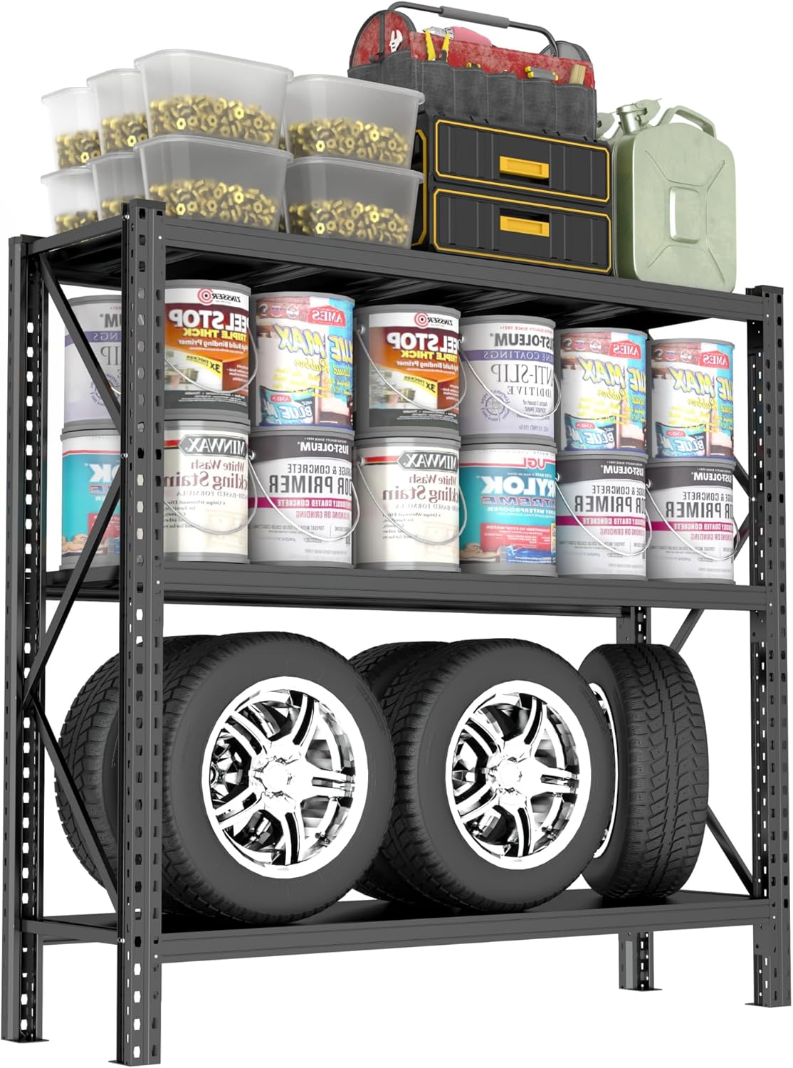 Garage Shelving, 72" H × 48" W Heavy Duty Metal Shelving - Easy to Assemble, Adjustable 5-Tier Storage Shelves, Double-Thickened Columns, 3000 lbs Capacity, for Garage, Pantry Storage, Black