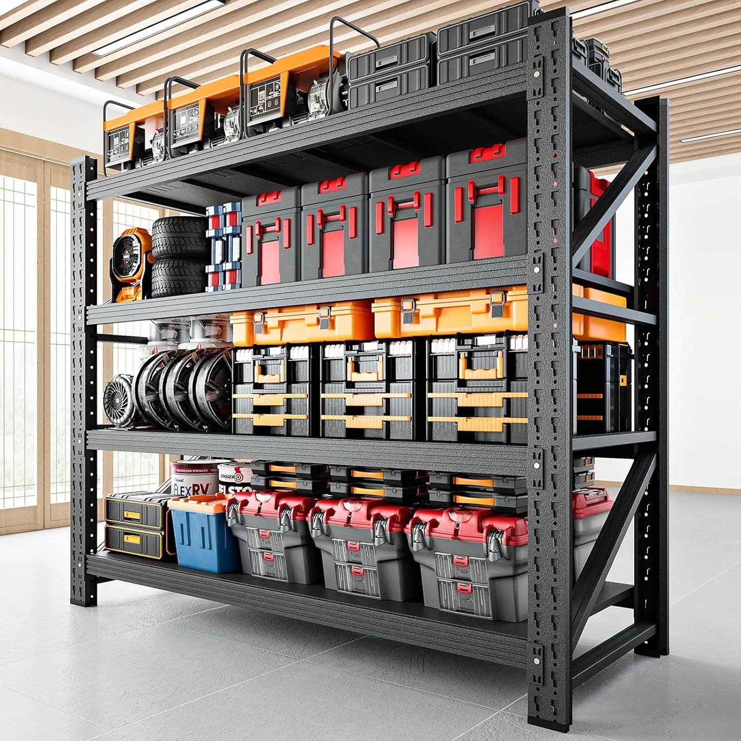 5000LBS Storage Shelves,71" W Garage Shelving Heavy Duty Metal Adjustable Garage Shelves, Shelving Units Industrial Shelving for Warehouse,71" W x 24" D x 69" H,Black