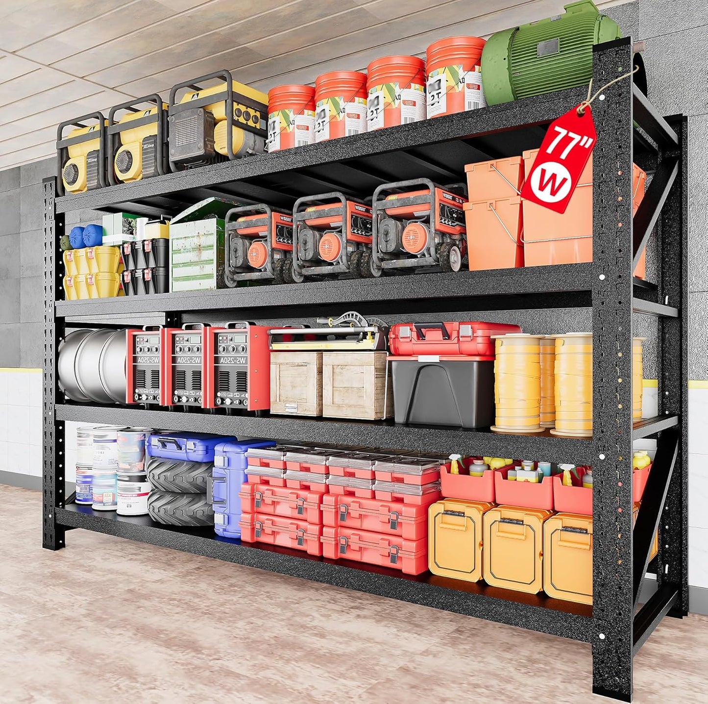 48" Wide Heavy Duty Garage Shelving Units,3000LBS 24 Deep Storage Shelves,Metal Garage Shelves,Large Storage Rack,Steel Shelf,Industrial Shelving for Shop,Warehouse,Basement,48" W x 24" D x 70" H