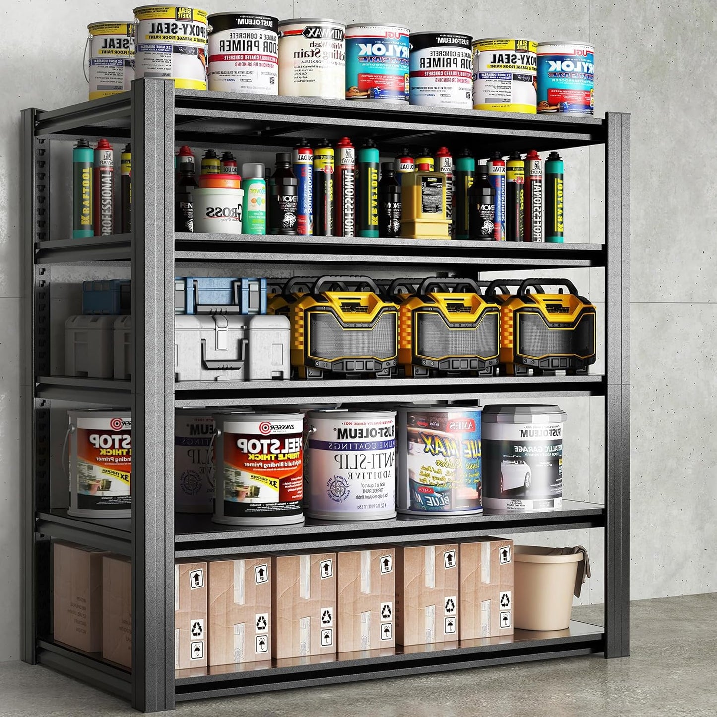 72" H Garage Shelving 2500 LBS Heavy Duty Storage Shelves, Adjustable 5 Tier Metal Shelving Unit, Metal Racks for Storage, Utility Shelves for Workshop, Basement, Home Office 72" H*35.4"W*15.7"D