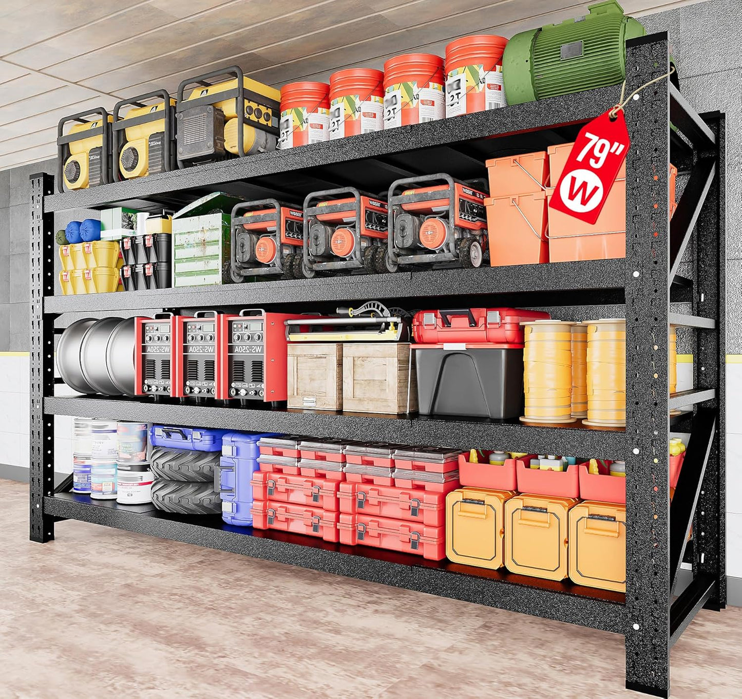 48" Wide Heavy Duty Garage Shelving Units,3000LBS 24 Deep Storage Shelves,Metal Garage Shelves,Large Storage Rack,Steel Shelf,Industrial Shelving for Shop,Warehouse,Basement,48" W x 24" D x 70" H