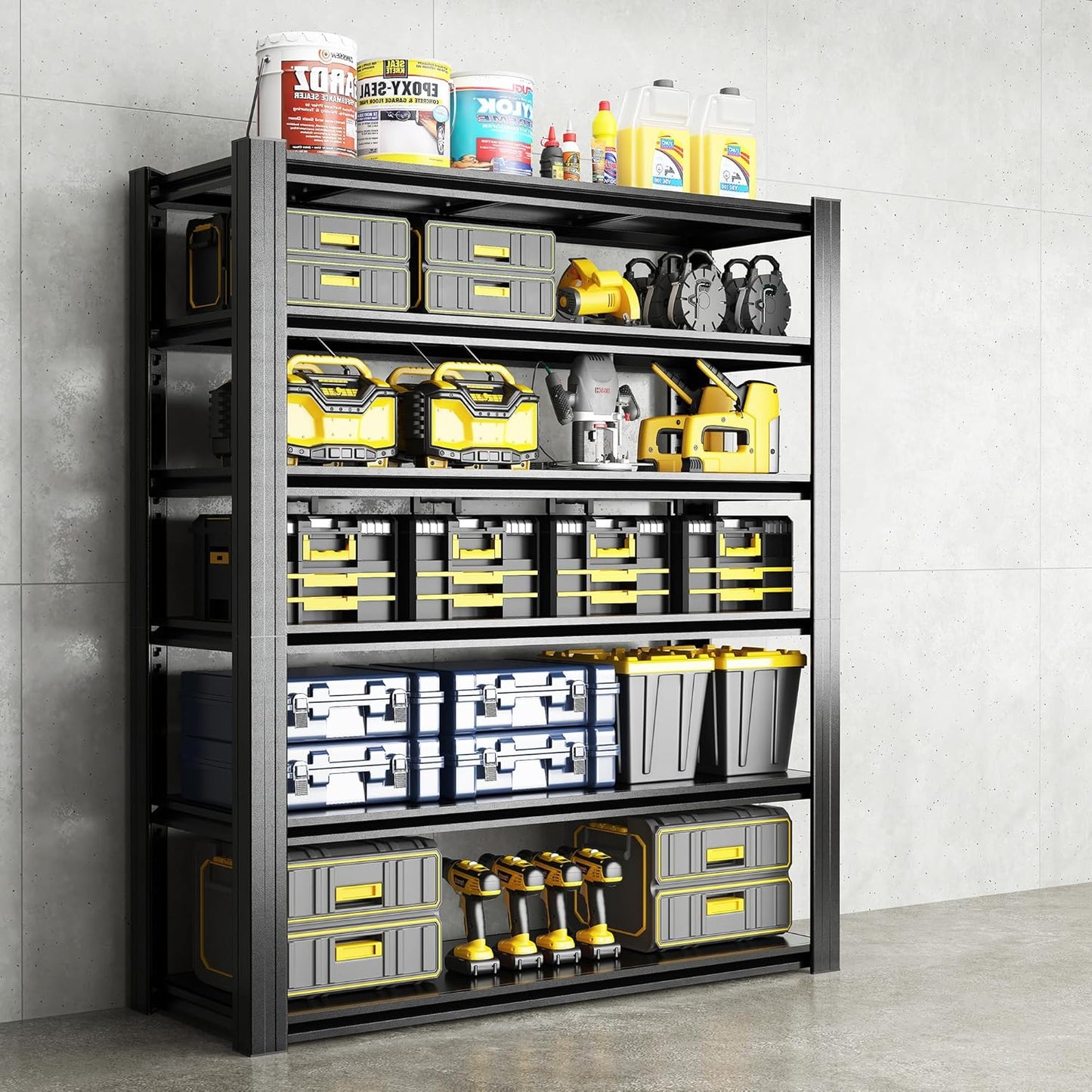 72" H Garage Shelving 2500 LBS Heavy Duty Storage Shelves, Adjustable 5 Tier Metal Shelving Unit, Metal Racks for Storage, Utility Shelves for Workshop, Basement, Home Office 72" H*35.4"W*15.7"D