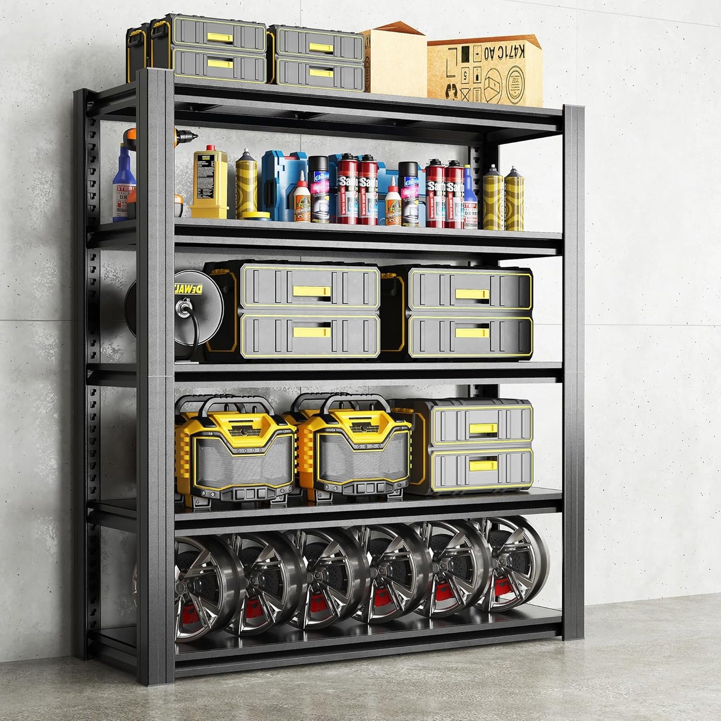 72" H Garage Shelving 2500 LBS Heavy Duty Storage Shelves, Adjustable 5 Tier Metal Shelving Unit, Metal Racks for Storage, Utility Shelves for Workshop, Basement, Home Office 72" H*35.4"W*15.7"D