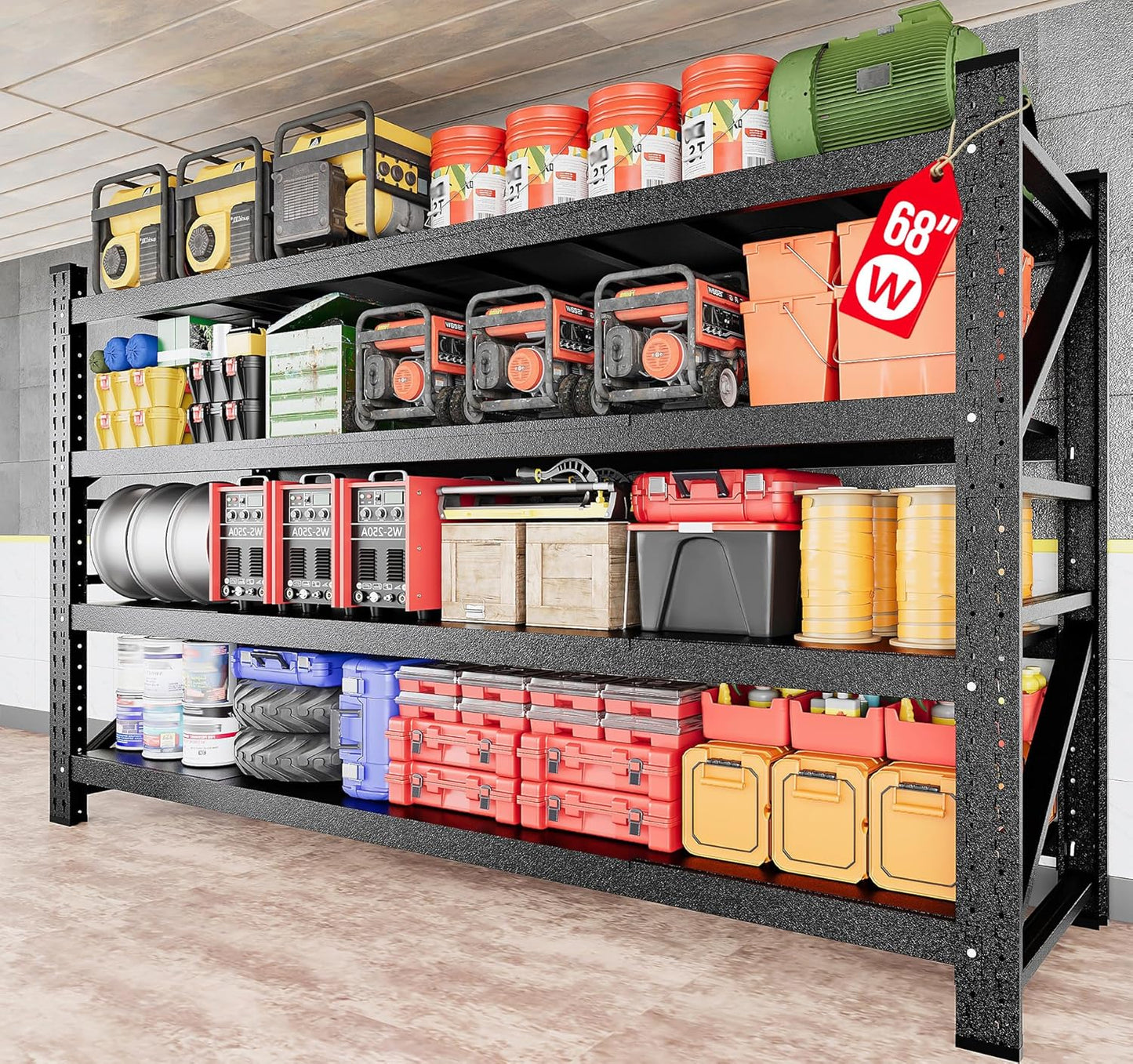 48" Wide Heavy Duty Garage Shelving Units,3000LBS 24 Deep Storage Shelves,Metal Garage Shelves,Large Storage Rack,Steel Shelf,Industrial Shelving for Shop,Warehouse,Basement,48" W x 24" D x 70" H