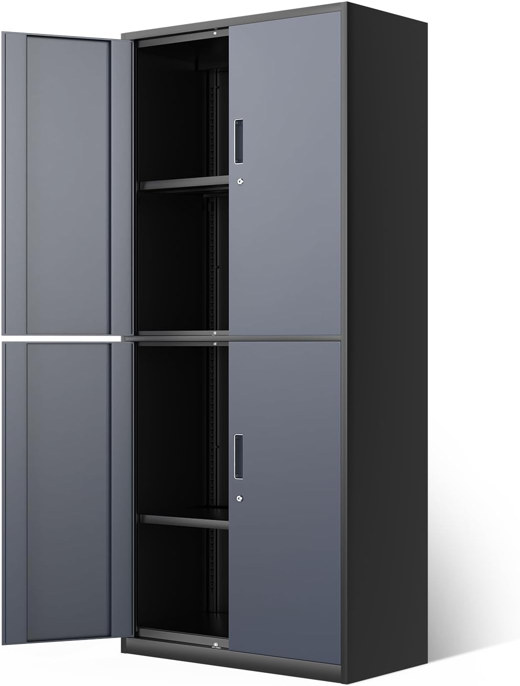 DNA MOTORING 71'' Metal Storage Cabinet, Locking Tool Cabinet with 5 Adjustable Shelves, Heavy Duty Metal Locker for Garage,Office,Home,Gym,Gray Black, TOOLS-00632-GY-BK-A
