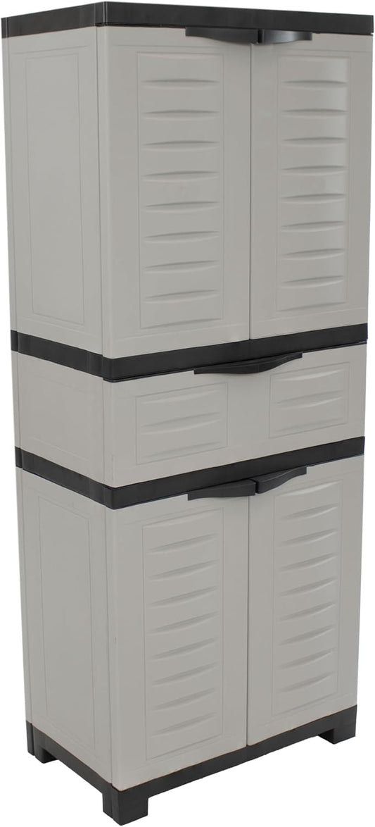 Sunnydaze Plastic Garage Storage Cabinet with 2 Adjustable Shelves - 57" H - Garage, Office, Home, Laundry Room - Gray with Charcoal Trim