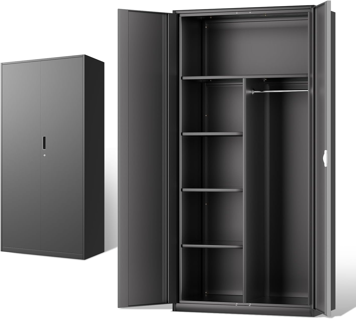 DNA MOTORING 71'' Metal Storage Cabinet, Locking Tool Cabinet with 5 Adjustable Shelves, Heavy Duty Metal Locker for Garage,Office,Home,Gym,Gray Black, TOOLS-00632-GY-BK-A