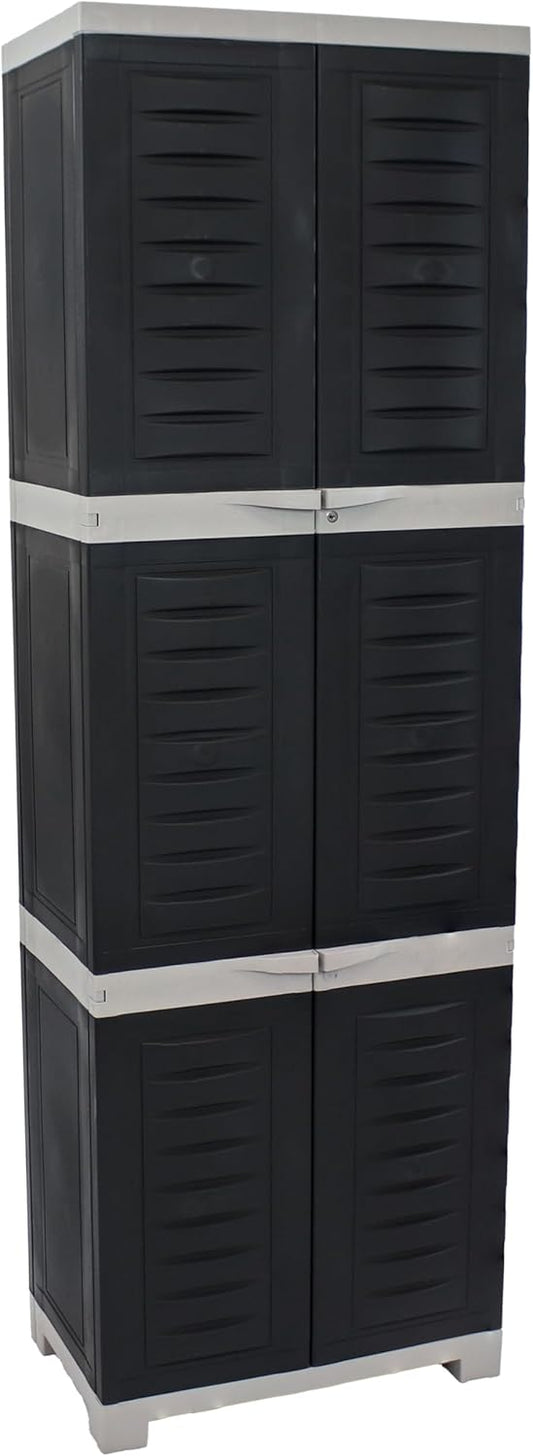 Sunnydaze Lockable Storage Cabinet – Indoor or Garage Storage Cabinet with 4 Adjustable Shelves - 72" H – Garage, Office, Home, Laundry Room - Charcoal with Gray Trim