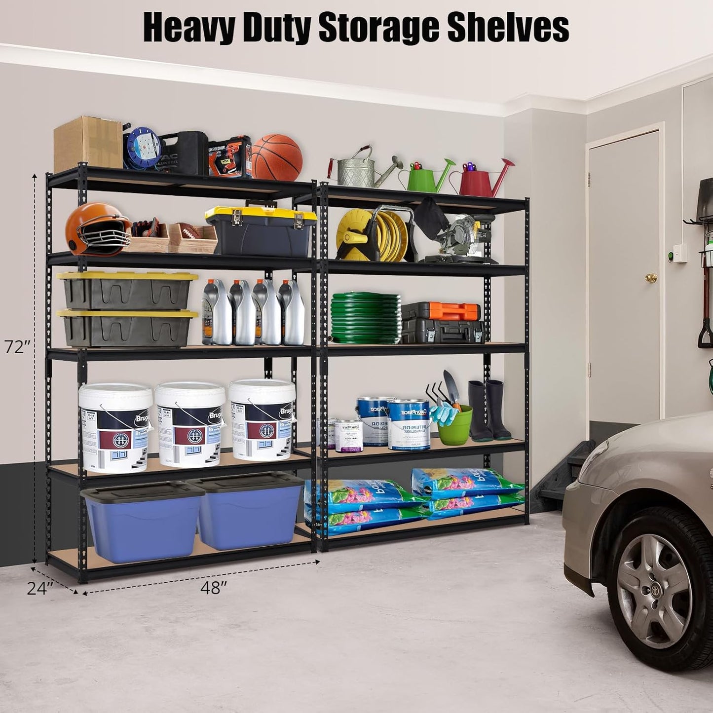 GarveeHome Heavy Duty Storage Shelves - 5 Tier 48 * 24 * 72in, Adjustable Garage Storage Shelving, Metal Storage Utility Rack Shelf Unit