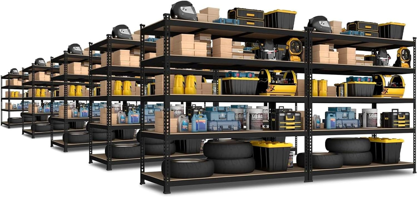 PrimeZone 48" x 24" x 72" Heavy Duty Storage Shelves - 5 Tier Adjustable Garage Storage Shelving, Metal Storage Utility Rack Shelf Unit for Warehouse Pantry Closet Kitchen, Black