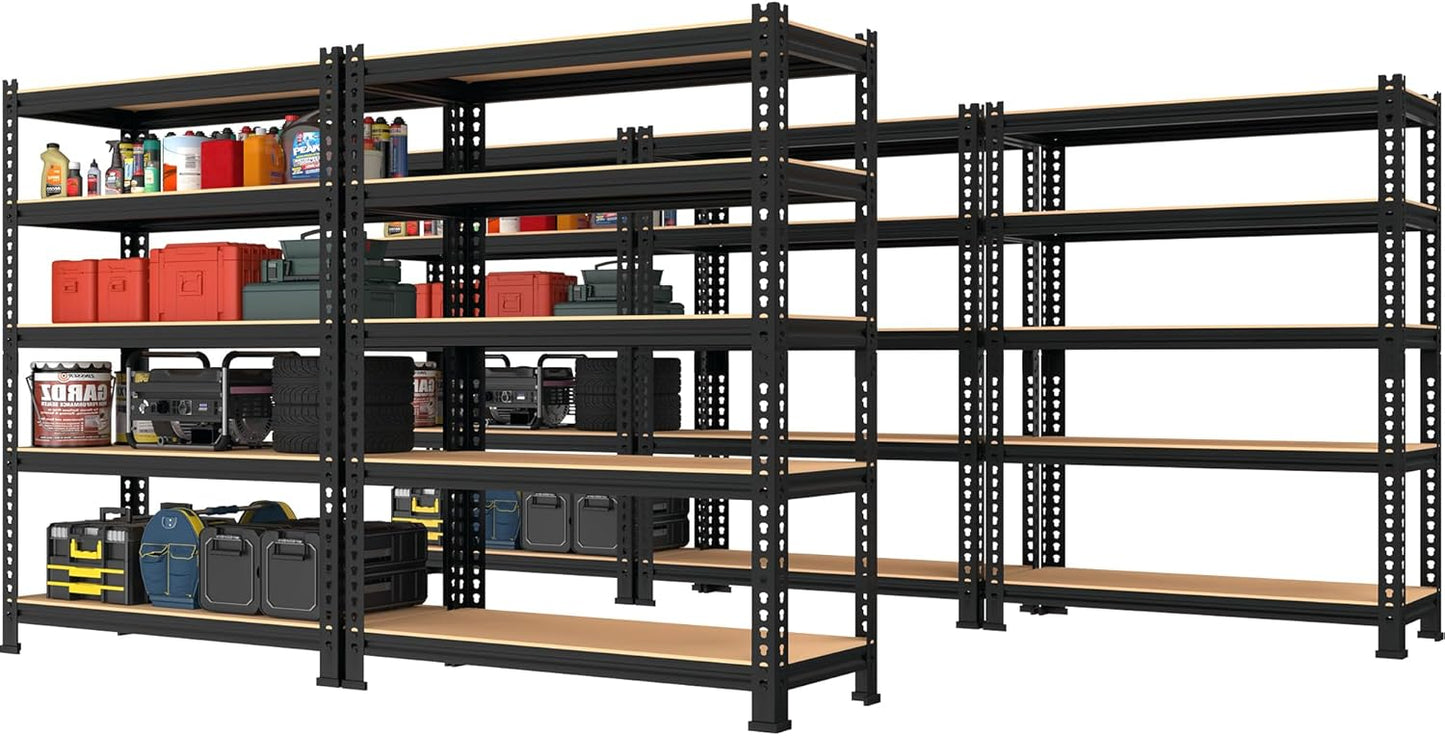 PrimeZone 48" x 24" x 72" Heavy Duty Storage Shelves - 5 Tier Adjustable Garage Storage Shelving, Metal Storage Utility Rack Shelf Unit for Warehouse Pantry Closet Kitchen, Black
