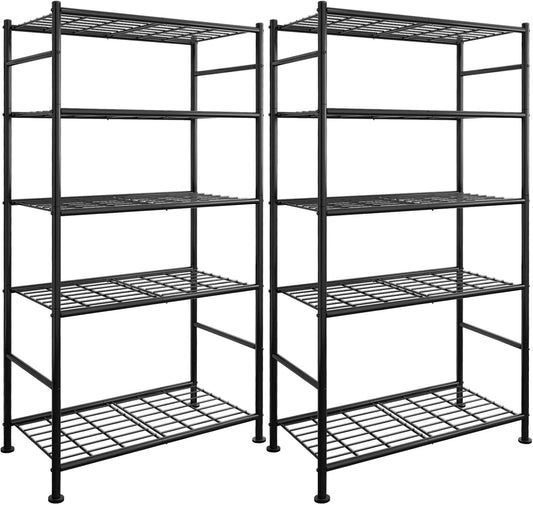 Storage Shelves - Set of 2, 5-Tier Large Metal Shelf Organizer, Heavy-Duty Garage Shelving with Leveling Feet, Stable Shelves Organizer for Pantry, Kitchen, Basement, 33.5" x 12.6" x 72", Black