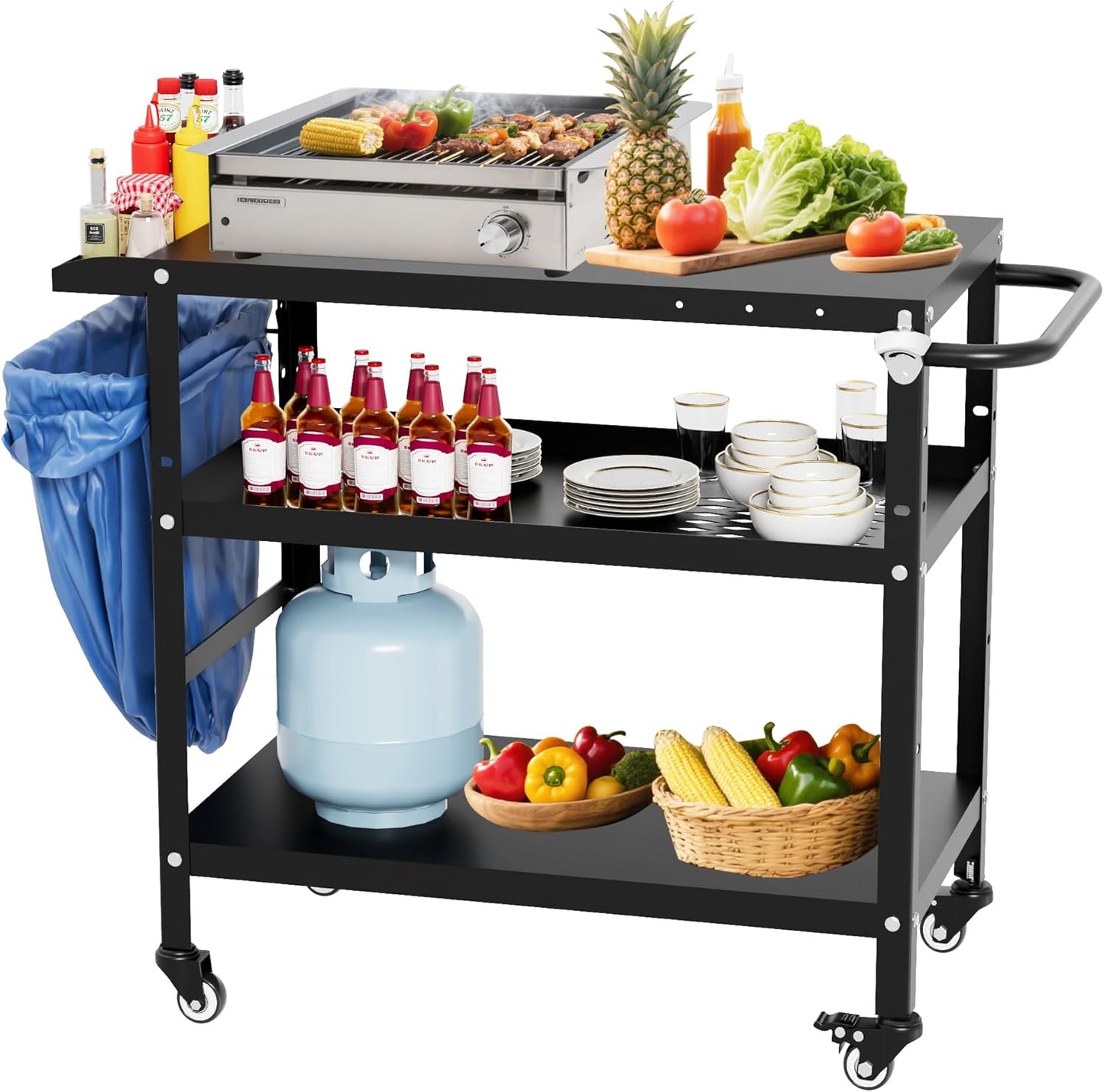 Outdoor Grill Cart, Grill Tables for Outside, Grill Carts Outdoor with Wheels, BBQ Cart Outdoor Prep Table, Pizza Oven Table for Outside, Griddle, Patio