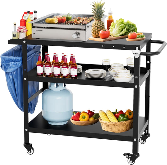 Outdoor Grill Cart, Grill Tables for Outside, Grill Carts Outdoor with Wheels, BBQ Cart Outdoor Prep Table, Pizza Oven Table for Outside, Griddle, Patio