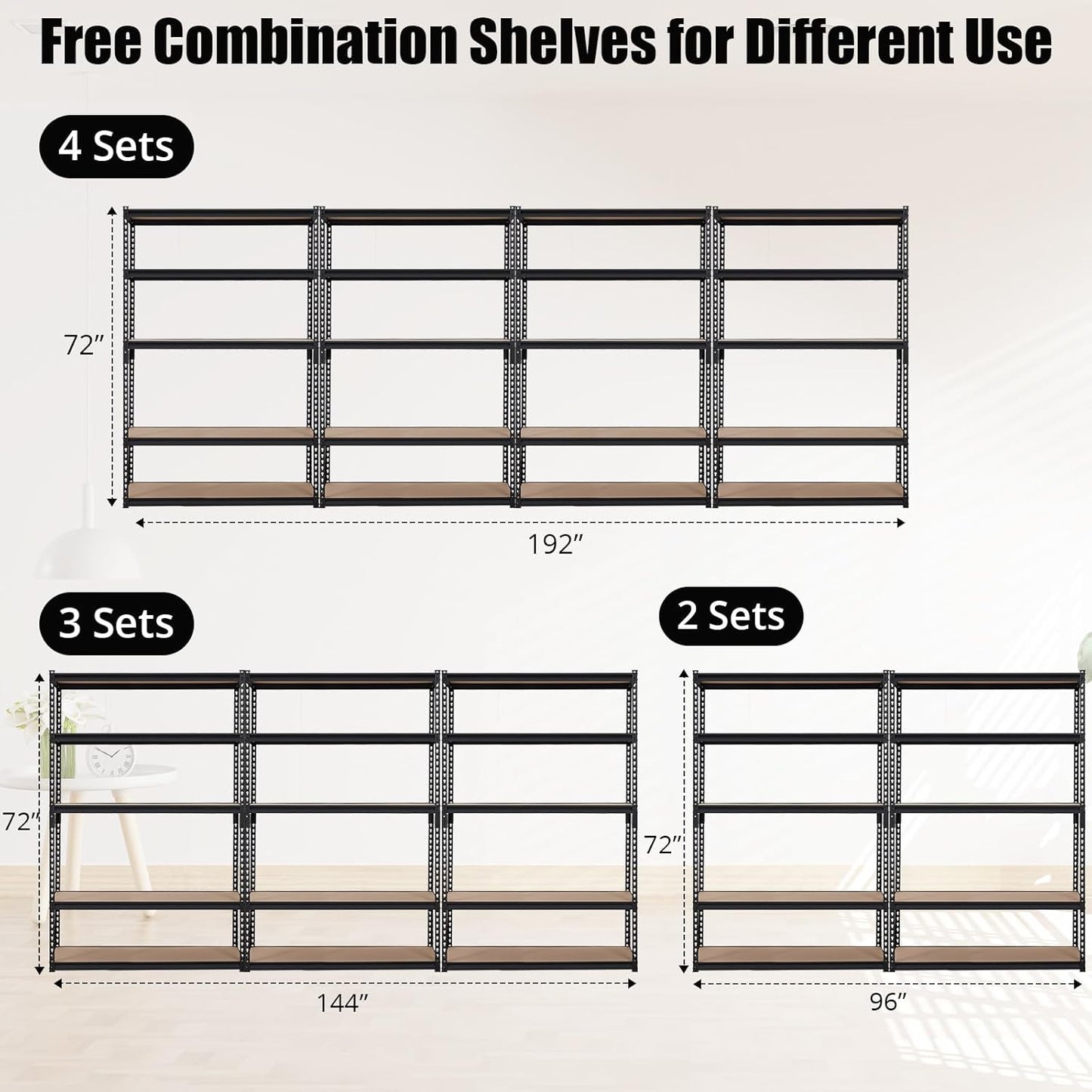 GarveeHome Heavy Duty Storage Shelves - 5 Tier 48 * 24 * 72in, Adjustable Garage Storage Shelving, Metal Storage Utility Rack Shelf Unit
