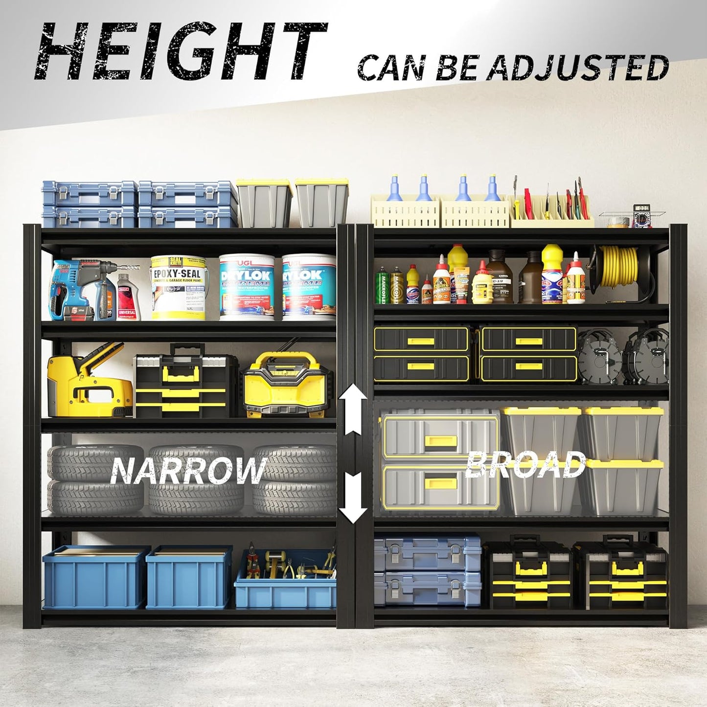 72" H Garage Shelving 2500 LBS Heavy Duty Storage Shelves, Adjustable 5 Tier Metal Shelving Unit, Metal Racks for Storage, Utility Shelves for Workshop, Basement, Home Office 72" H*35.4"W*15.7"D