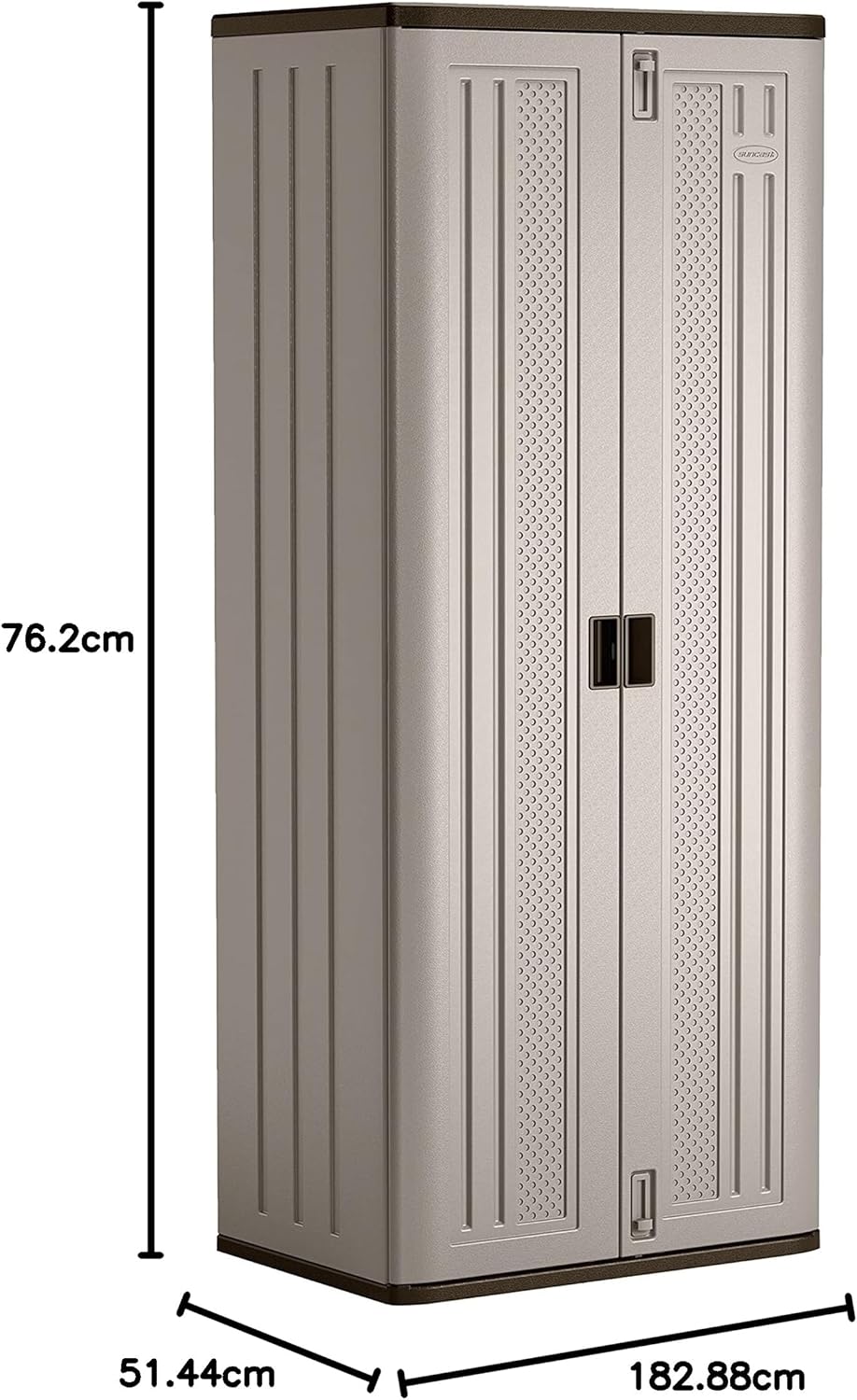 Suncast Tall Storage Cabinet, Platinum Resin Outdoor & Garage Storage Cabinet with Doors & Shelves, Plastic, Weather-Resistant, Lockable, Freestanding Utility Closet for Tools & Supplies, Made in USA