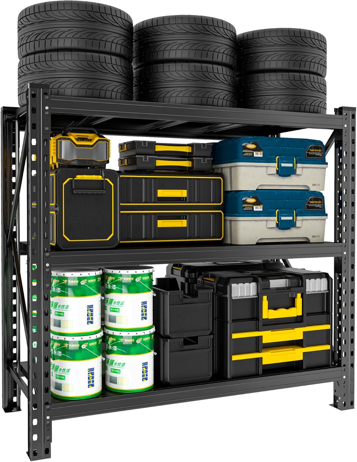 Garage Shelving, 72" H × 48" W Heavy Duty Metal Shelving - Easy to Assemble, Adjustable 5-Tier Storage Shelves, Double-Thickened Columns, 3000 lbs Capacity, for Garage, Pantry Storage, Black