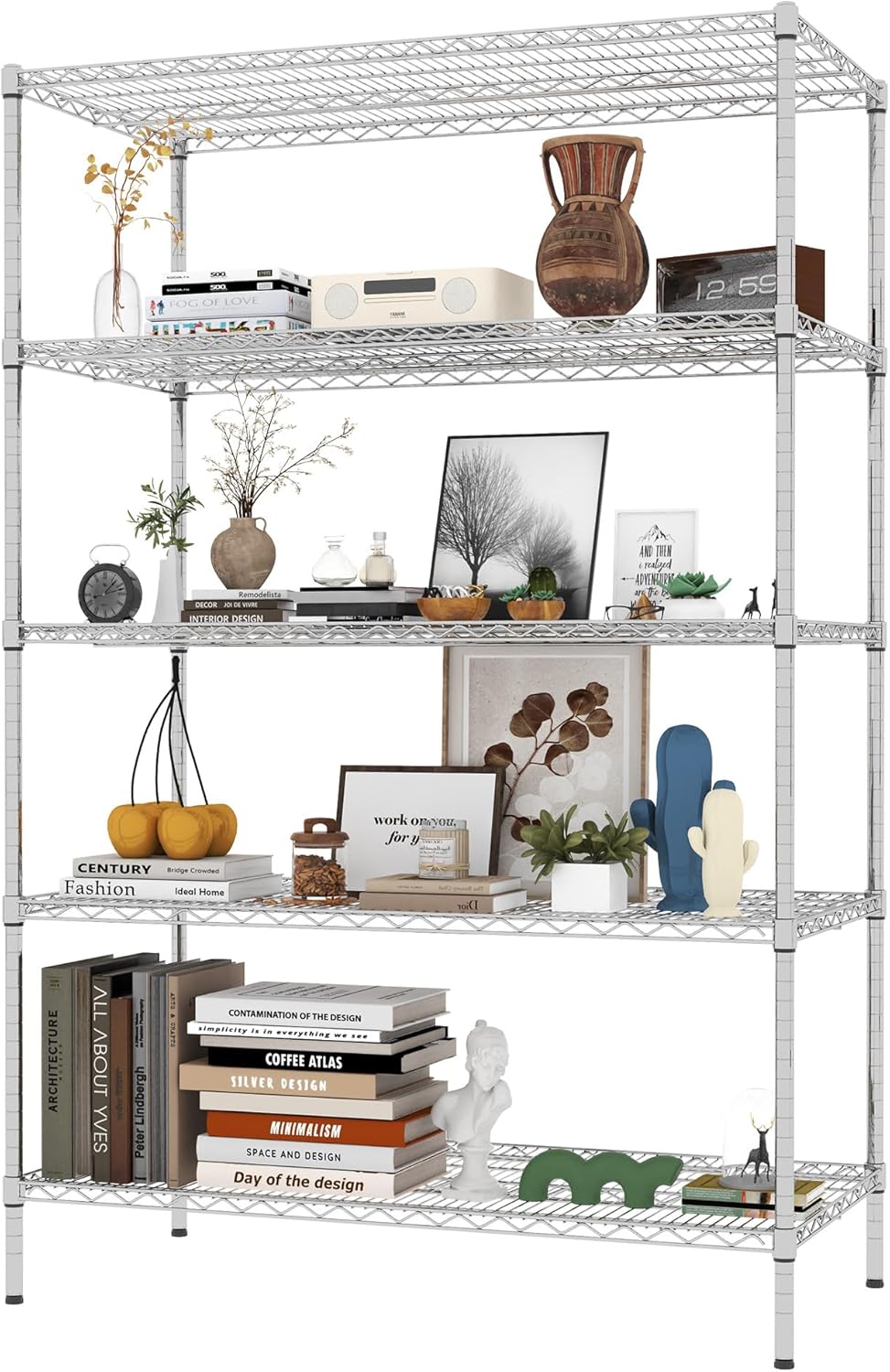 72" H Garage Shelving 2500 LBS Heavy Duty Storage Shelves, Adjustable 5 Tier Metal Shelving Unit, Metal Racks for Storage, Utility Shelves for Workshop, Basement, Home Office 72" H*35.4"W*15.7"D