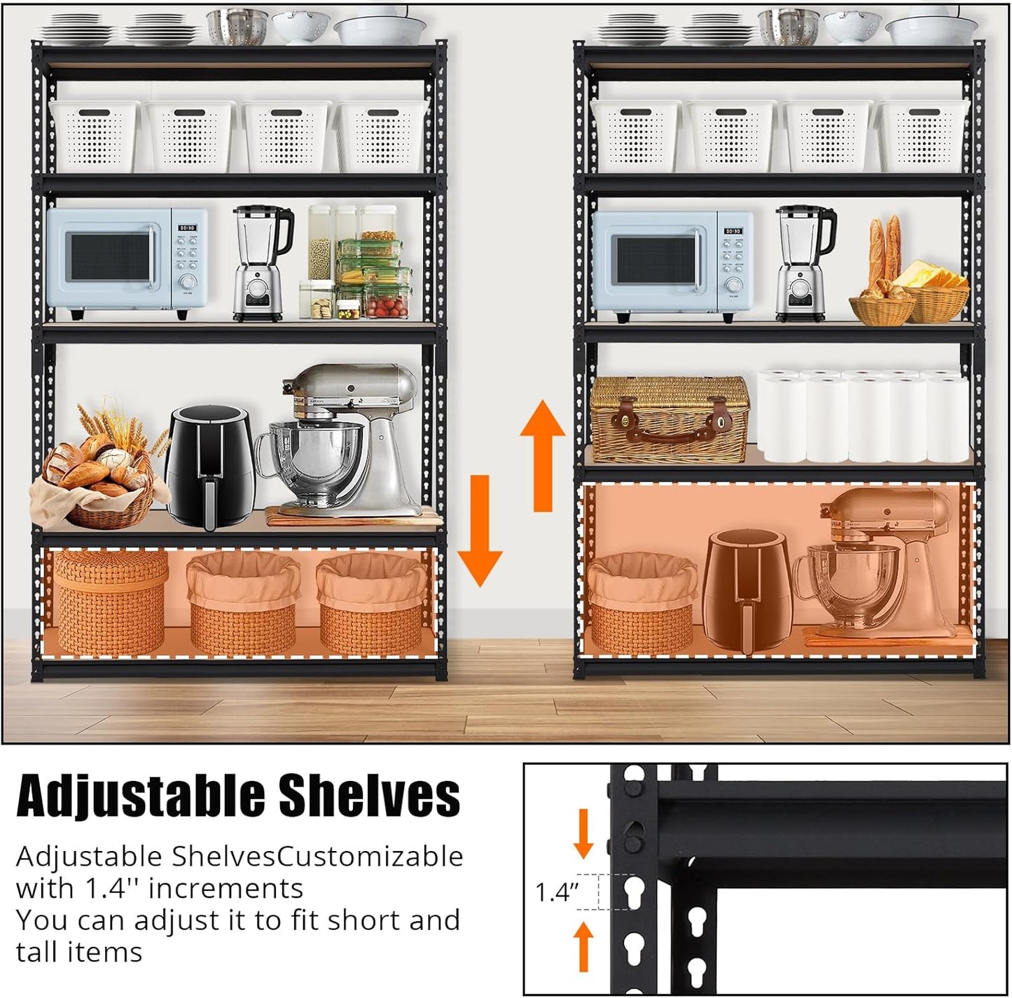GarveeHome Heavy Duty Storage Shelves - 5 Tier 48 * 24 * 72in, Adjustable Garage Storage Shelving, Metal Storage Utility Rack Shelf Unit